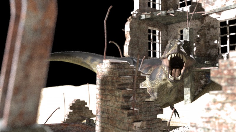 Deze afbeelding van een Tyranosaurus Rex heb ik gemaakt met behulp van Poser 8 en Carrara Pro 7.